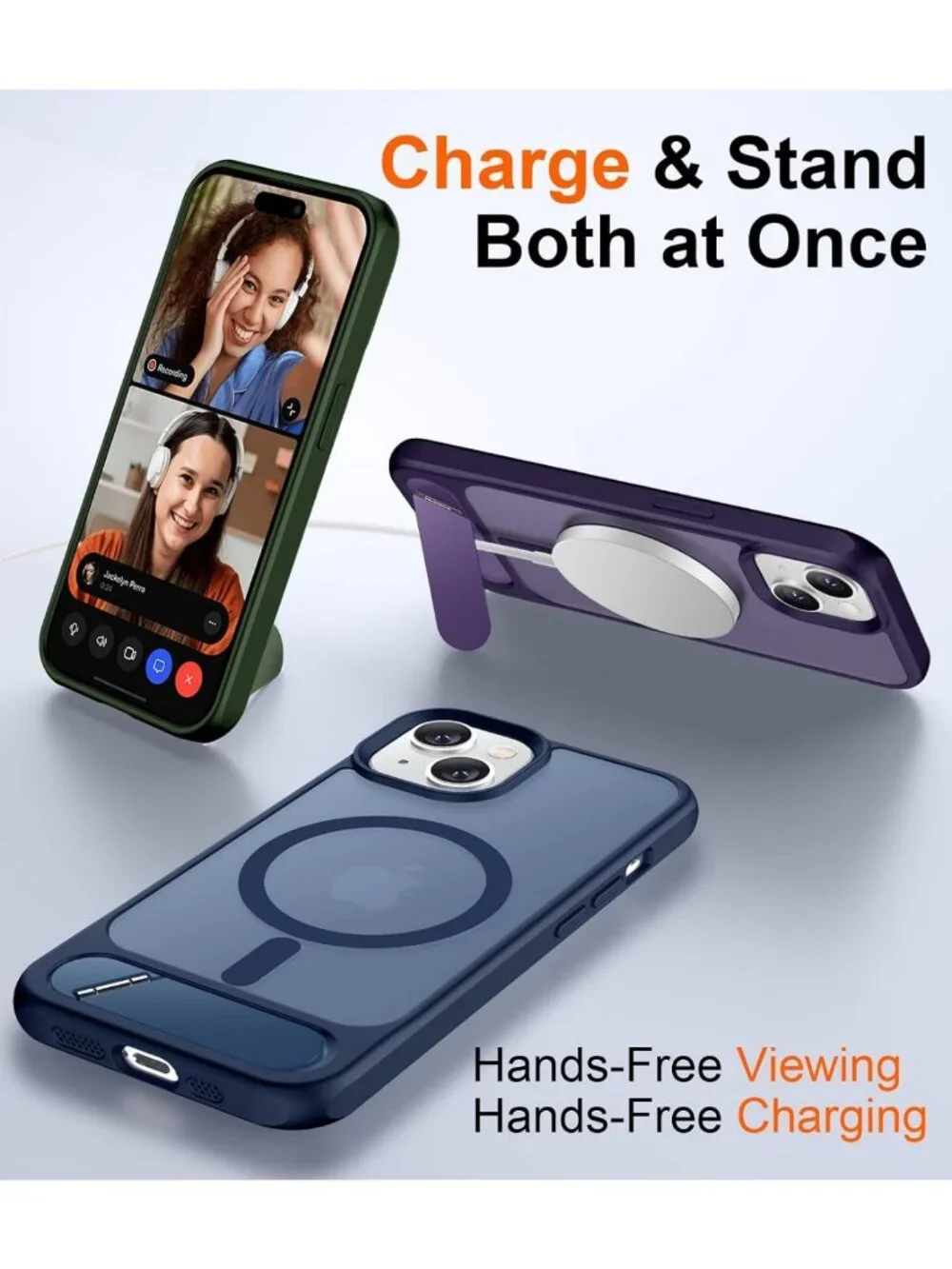 Magnetic Slim Matte Phone Case with Kickstand for iPhone 14/13 - Shockproof